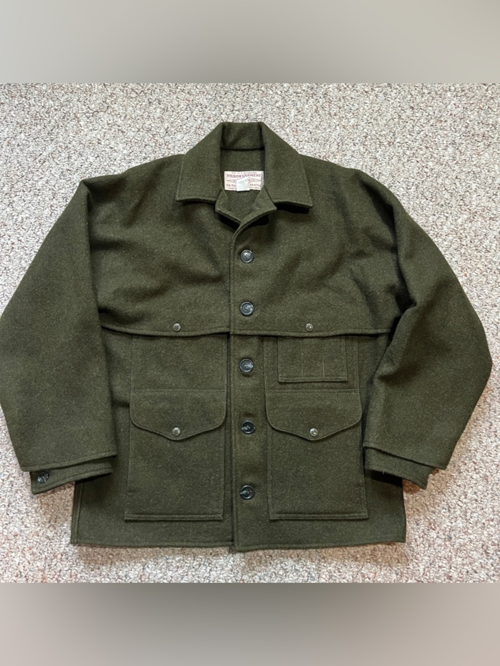 Filson Mackinaw cruiser double 100% virgin wool barn jacket forest green size 38